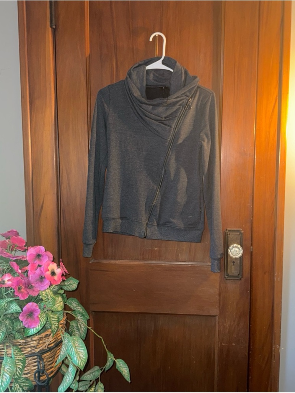Nordstrom Asymmetrical Zip Cowl Neck Sweater - Charcoal